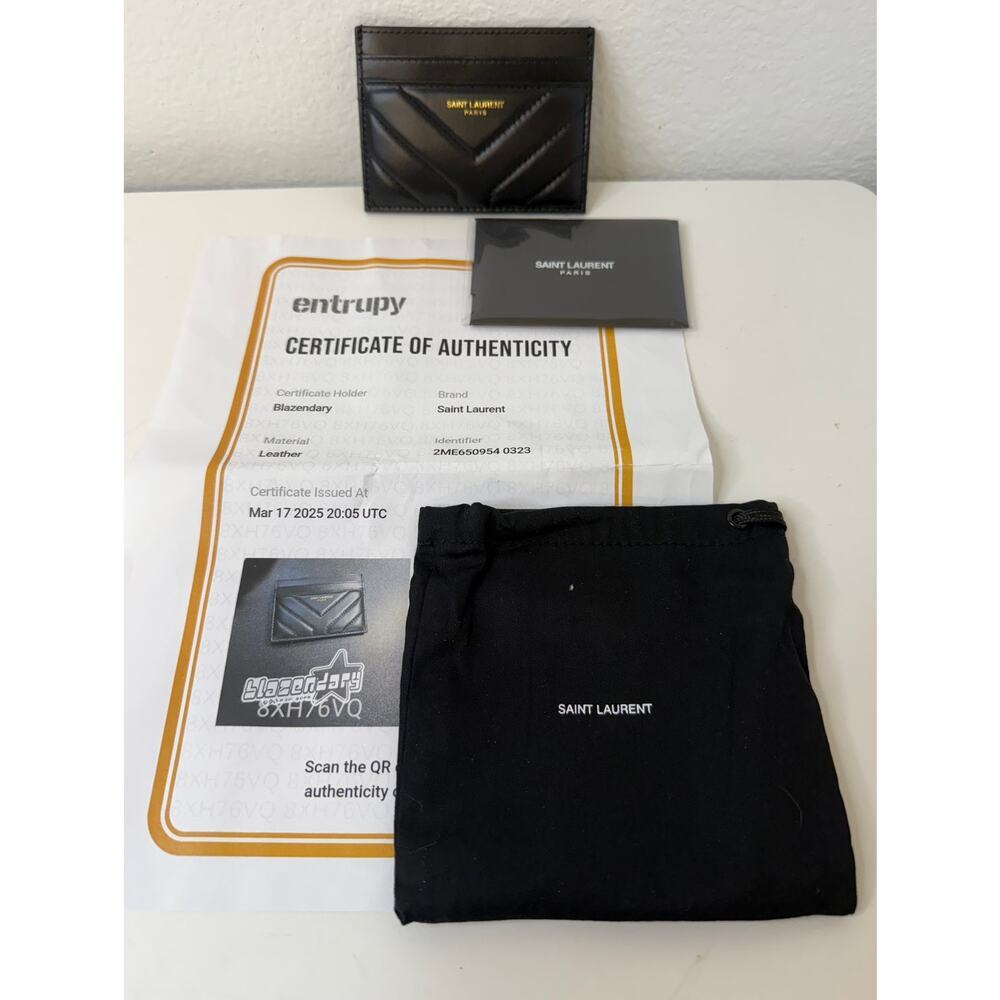 NEW YSL Joan Quilted Leather Black Card Holder w/ 2 COA's + Bag - Picture 2 of 4